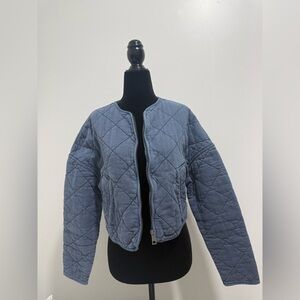 Zara Quilted Denim-Blue Women's Bomber Jacket
